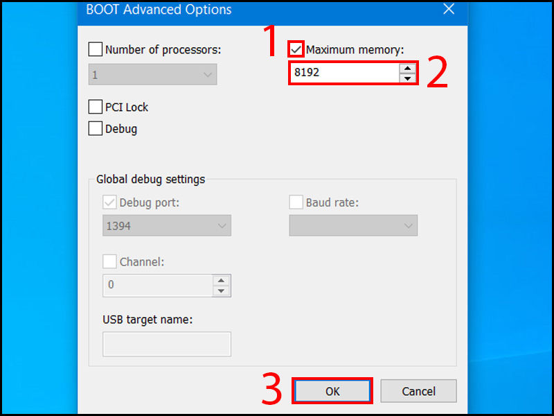 Hộp thoại BOOT Advanced Options